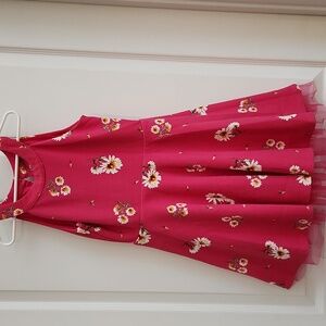 Knit Works Girls Beautiful Pink Knit  Flare Dress w/Daisy's. Fully Lined. Size 8